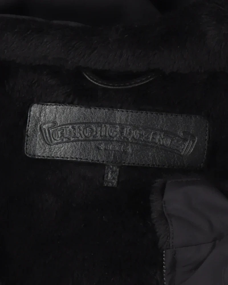 Faux Fur Lined Cemetery Cross Patch Racing Jacket | Chrome Hearts