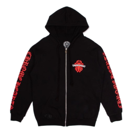 Chrome Heart Red Dagger Logo Zip Up Hoodie