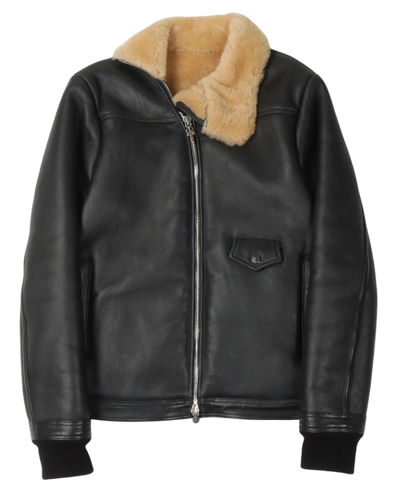 Shearling Leather Bomber Jacket With Fur Collor | Chrome Hearts