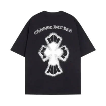 Embroidered Leather Cross Patch Chrome Hearts T-Shirt