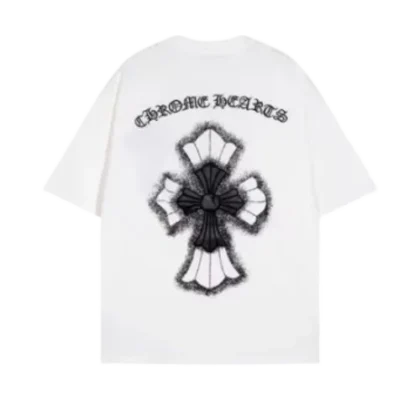 Embroidered Leather Cross Patch Chrome Hearts T-Shirt